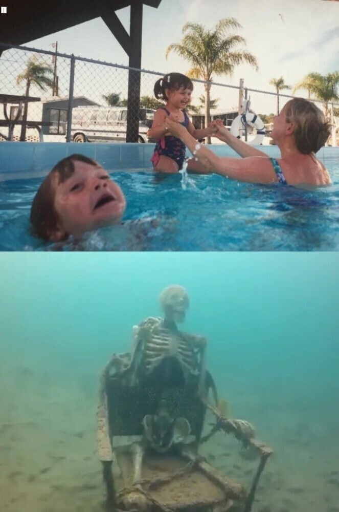 мем скелет под водой