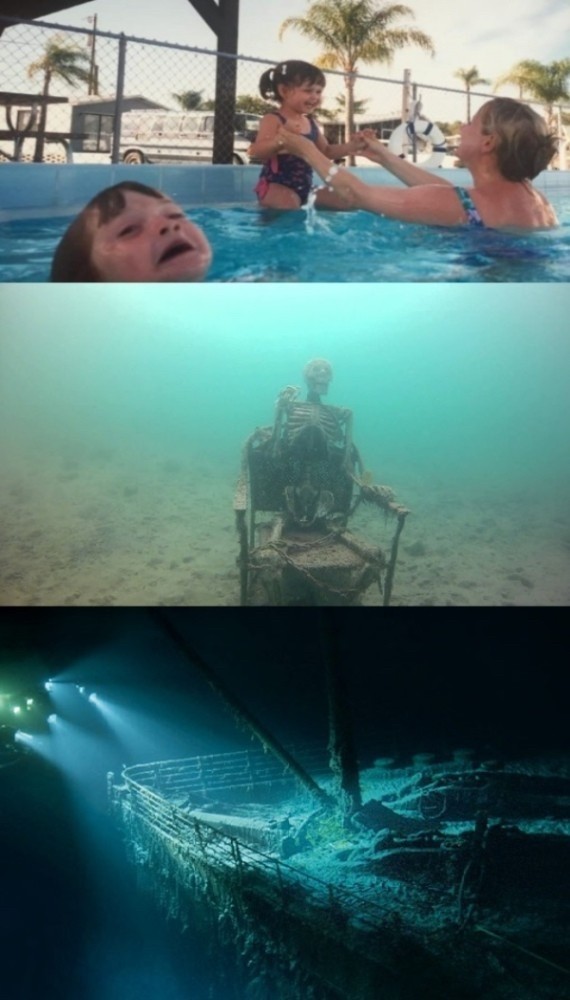 мем скелет под водой